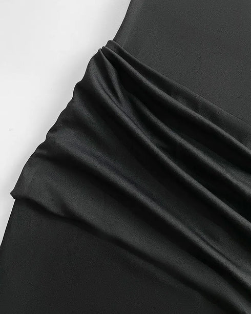 Sexy Square Neck Thick Strap Backless Slit Dress black