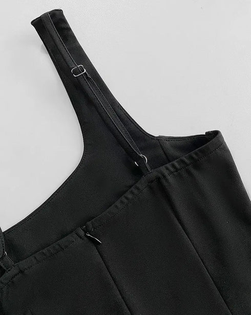 Sexy Square Neck Thick Strap Backless Slit Dress black