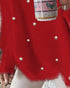 V-Neck Long Sleeve Beaded Decor Oversized Sweater Fluffy Pullover Top red