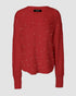 V-Neck Long Sleeve Beaded Decor Oversized Sweater Fluffy Pullover Top red