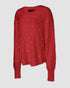 V-Neck Long Sleeve Beaded Decor Oversized Sweater Fluffy Pullover Top red