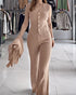 3 Pcs Outfits V Neck Long Sleeve Knit Coat with Metal Button Detail Tank Top Casual Long Pants Knit Sets khaki