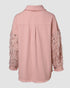 Contrast Sequin Turn-down Collar Long Sleeve Tassel Design Fuzzy Shacket with Pocket pink