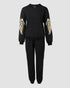 2 Piece Sequin Wings Pattern Pullover Tops Stretchy Waist Cuffed Pants Matching Outfits Tracksuits black