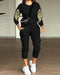 2 Piece Sequin Wings Pattern Pullover Tops Stretchy Waist Cuffed Pants Matching Outfits Tracksuits black
