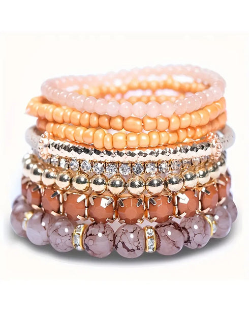 1pcs Bohemian Beaded Trendy Multi-layer Bracelet pink