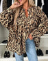 Leopard Print Round Neck Long Sleeve Front Button Blouse Casual Top brown