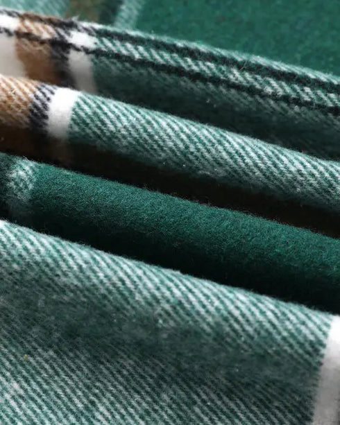 Plaid Print Long Sleeve Button Front Drawstring Hoodie Jacket Casual Pocket Design Thermal Lined Warm Coat green