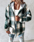 Plaid Print Long Sleeve Button Front Drawstring Hoodie Jacket Casual Pocket Design Thermal Lined Warm Coat green
