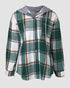 Plaid Print Long Sleeve Button Front Drawstring Hoodie Jacket Casual Pocket Design Thermal Lined Warm Coat green