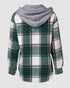 Plaid Print Long Sleeve Button Front Drawstring Hoodie Coat Casual Pocket Design Thermal Lined Shirt Coat green