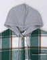 Plaid Print Long Sleeve Button Front Drawstring Hoodie Jacket Casual Pocket Design Thermal Lined Warm Coat green