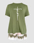 2 Pieces Outfit Graphic Pattern Short Sleeve Top and Casual Tie Dye Print Pants Set Army green