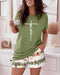 2 Pieces Outfit Graphic Pattern Short Sleeve Top and Casual Tie Dye Print Pants Set Army green