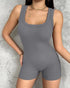 Ribbed U-Neck Yoga Romper Workout One Piece Seamless Tank Top Jumpsuit gray