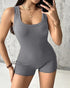 Ribbed U-Neck Yoga Romper Workout One Piece Seamless Tank Top Jumpsuit gray