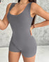 Ribbed U-Neck Yoga Romper Workout One Piece Seamless Tank Top Jumpsuit gray