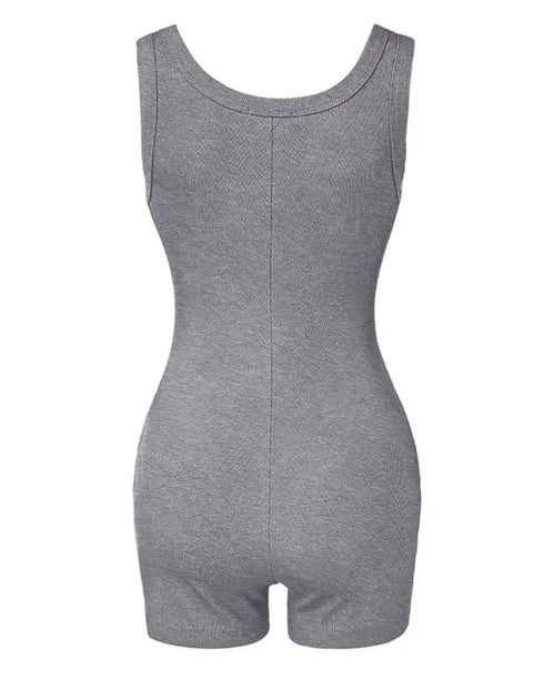 Ribbed U-Neck Yoga Romper Workout One Piece Seamless Tank Top Jumpsuit gray