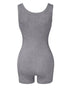 Ribbed U-Neck Yoga Romper Workout One Piece Seamless Tank Top Jumpsuit gray