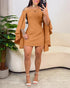 Off Shoulder Asymmetrical Cloak Sleeve Hollow-out Party Dress Cinched Waist Zipper Side Slim Fit A Line Dress khaki