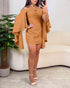 Off Shoulder Asymmetrical Cloak Sleeve Hollow-out Party Dress Cinched Waist Zipper Side Slim Fit A Line Dress khaki