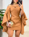 Off Shoulder Asymmetrical Cloak Sleeve Hollow-out Party Dress Cinched Waist Zipper Side Slim Fit A Line Dress khaki
