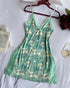 Graphic Print Lace Patch Bowknot Decor Sleep Dress green
