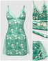 Graphic Print Lace Patch Bowknot Decor Sleep Dress green