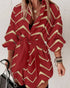 Bronzing Chevron Print Turn-down Collar Tied Detail Shirt Dress red