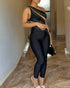 Rhinestone Decor One Shoulder Sheer Mesh Spliced Overalls Casual Zipper Side Slim Fit Party Jumpsuit black