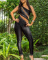 Rhinestone Decor One Shoulder Sheer Mesh Spliced Overalls Casual Zipper Side Slim Fit Party Jumpsuit black
