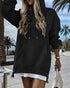 Long Sleeve Pocket Design Pullover Sweatshirt Casual Faux Two Piece Longline Drawstring Hooded Top black