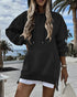 Long Sleeve Pocket Design Pullover Sweatshirt Casual Faux Two Piece Longline Drawstring Hooded Top black