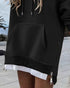 Long Sleeve Pocket Design Pullover Sweatshirt Casual Faux Two Piece Longline Drawstring Hooded Top black