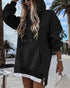 Long Sleeve Pocket Design Pullover Sweatshirt Casual Faux Two Piece Longline Drawstring Hooded Top black