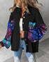 Contrast Sequin Turn-down Collar Long Sleeve Tassel Design Fuzzy Shacket with Pocket black