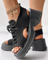 Lace-up Hollow Out Platform Wedge Sandals black