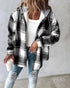 Plaid Print Long Sleeve Button Front Drawstring Hoodie Coat Casual Pocket Design Thermal Lined Shirt Coat black