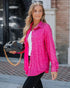 Allover Sequin Button-down Long Sleeve Shirt Top hot pink