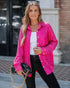 Allover Sequin Button-down Long Sleeve Shirt Top hot pink