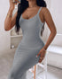 Spaghetti Strap U-Neck Casual Maxi Dress Slim Fit Cami Vacation Dress gray
