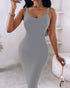 Spaghetti Strap U-Neck Casual Maxi Dress Slim Fit Cami Vacation Dress gray