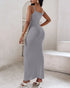 Spaghetti Strap U-Neck Casual Maxi Dress Slim Fit Cami Vacation Dress gray