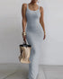 Spaghetti Strap U-Neck Casual Maxi Dress Slim Fit Cami Vacation Dress gray