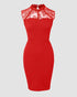 Pearls Decor Thick Strap Backless Slit Back Tank Dress Zipper Back Bodycon Dress With Belt red
