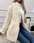 Argyle Textured Button Down Side Slit Long Sleeve Fleece Teddy Coat Hooded Jacket Warm Outwear Apricot