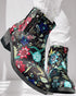 Vintage Floral Tribal Pattern Zipper Back Ankle Boots black