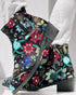 Vintage Floral Tribal Pattern Zipper Back Ankle Boots black