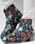 Vintage Floral Tribal Pattern Zipper Back Ankle Boots black