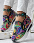 Floral Pattern Embroidery Mesh Sneakers black&multicolor